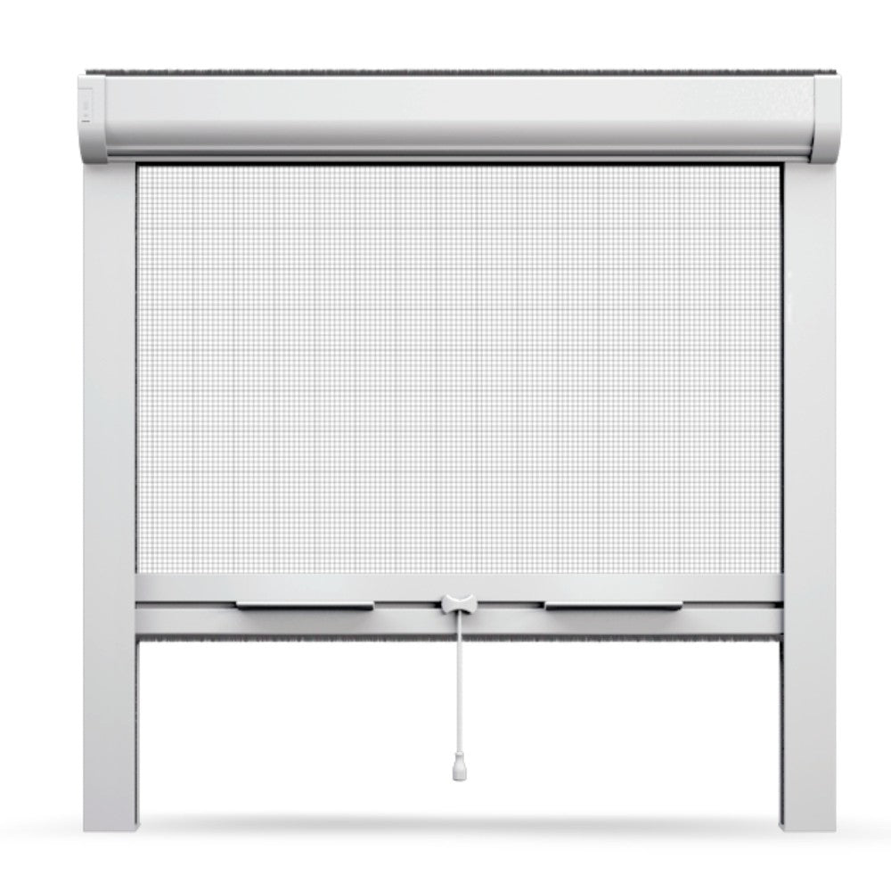 Moustiquaire enroulable Kliky blanche, idéale pour protection contre insectes et ventilation naturelle.