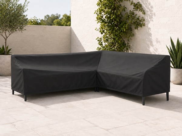 Canapé d'angle extérieur avec housse noire sur mesure