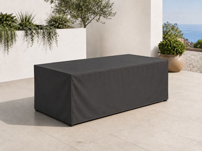 Table de jardin rectangulaire avec chaises sous housse noire