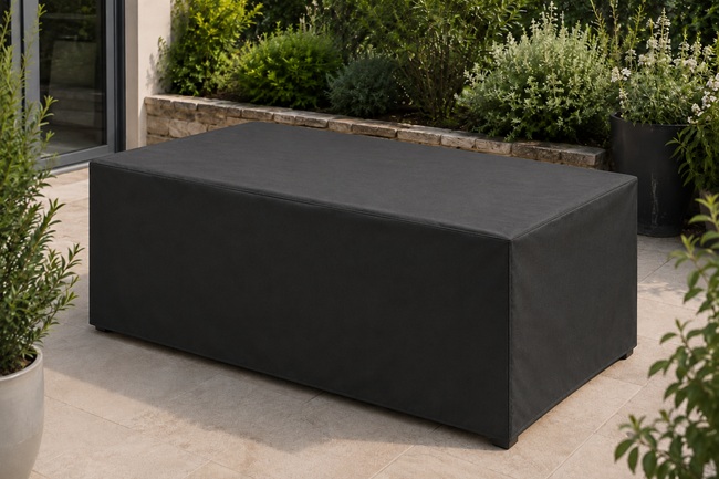Table de jardin rectangulaire avec housse noire