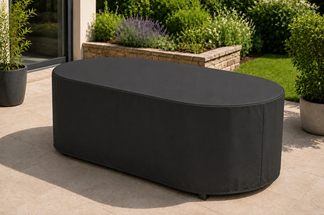 Table de jardin ovale avec housse noire