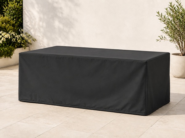 Table de jardin avec housse de protection noire sur mesure