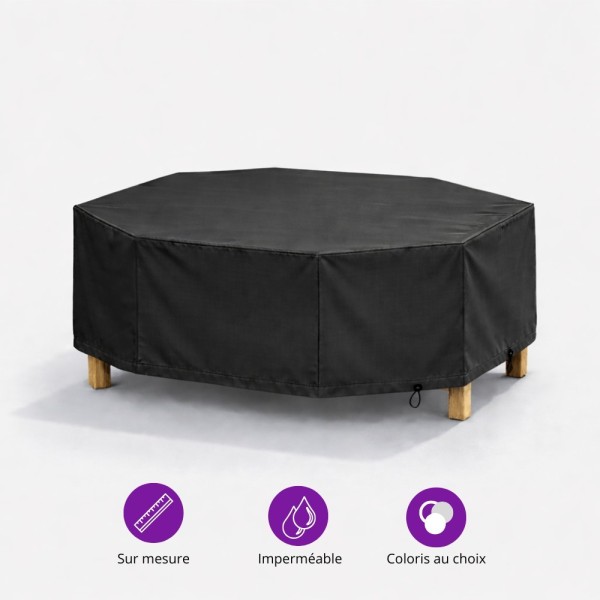 Housse de protection pour table de jardin octogonale installée en extérieur