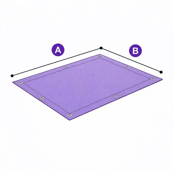 Plan de mesure de la bâche plate : A la longueur, B la largeur