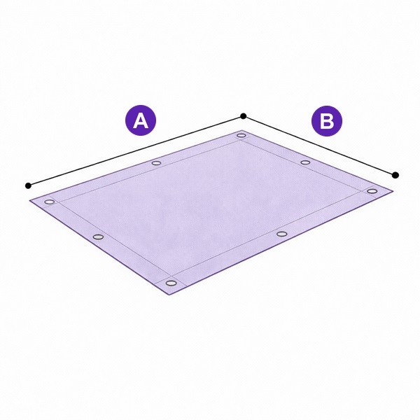 Plan de mesure de la bâche transparente : A la longueur, B la largeur