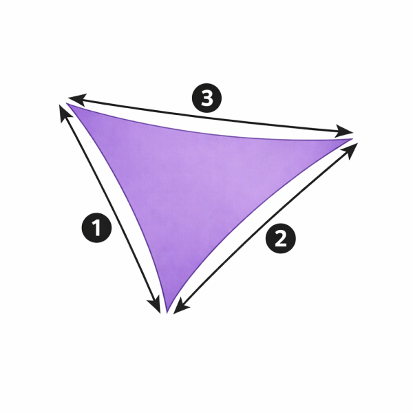 Schéma de la voile d’ombrage triangulaire avec ses dimensions repérées