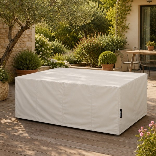 Housse de protection pour table de jardin rectangulaire, coupe ajustée sur mesure