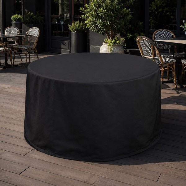Housse de protection ronde Essential 250 sur une table de terrasse