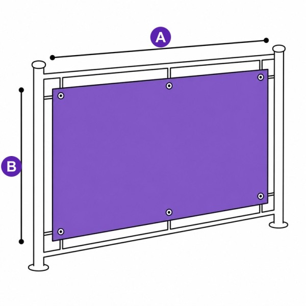 Plan de mesure du brise-vue : A la largeur entre supports, B la hauteur