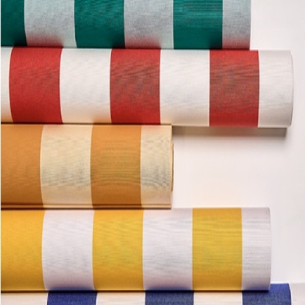 Rouleaux de toiles acryliques rayées, vert, rouge, orange et jaune